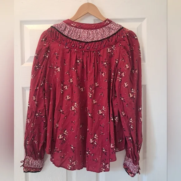 Free People Paloma Floral Button Up Peasant Blouse Top - Picture 6 of 7